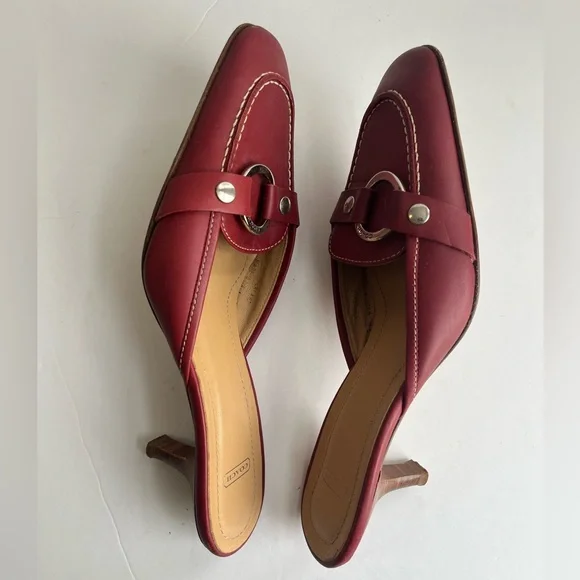 Coach Italy Sheri Red Kitten Heel Silver Buckle Mule loafers size 6B - Picture 5 of 11